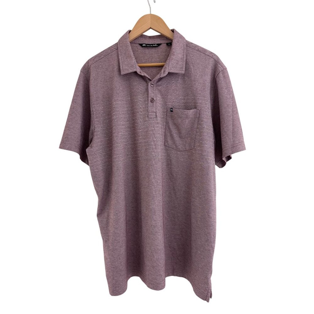Travis Mathew Plum Wine Striped Golf Polo Shirt Size XL Mens Cotton Blend Soft - Picture 1 of 11